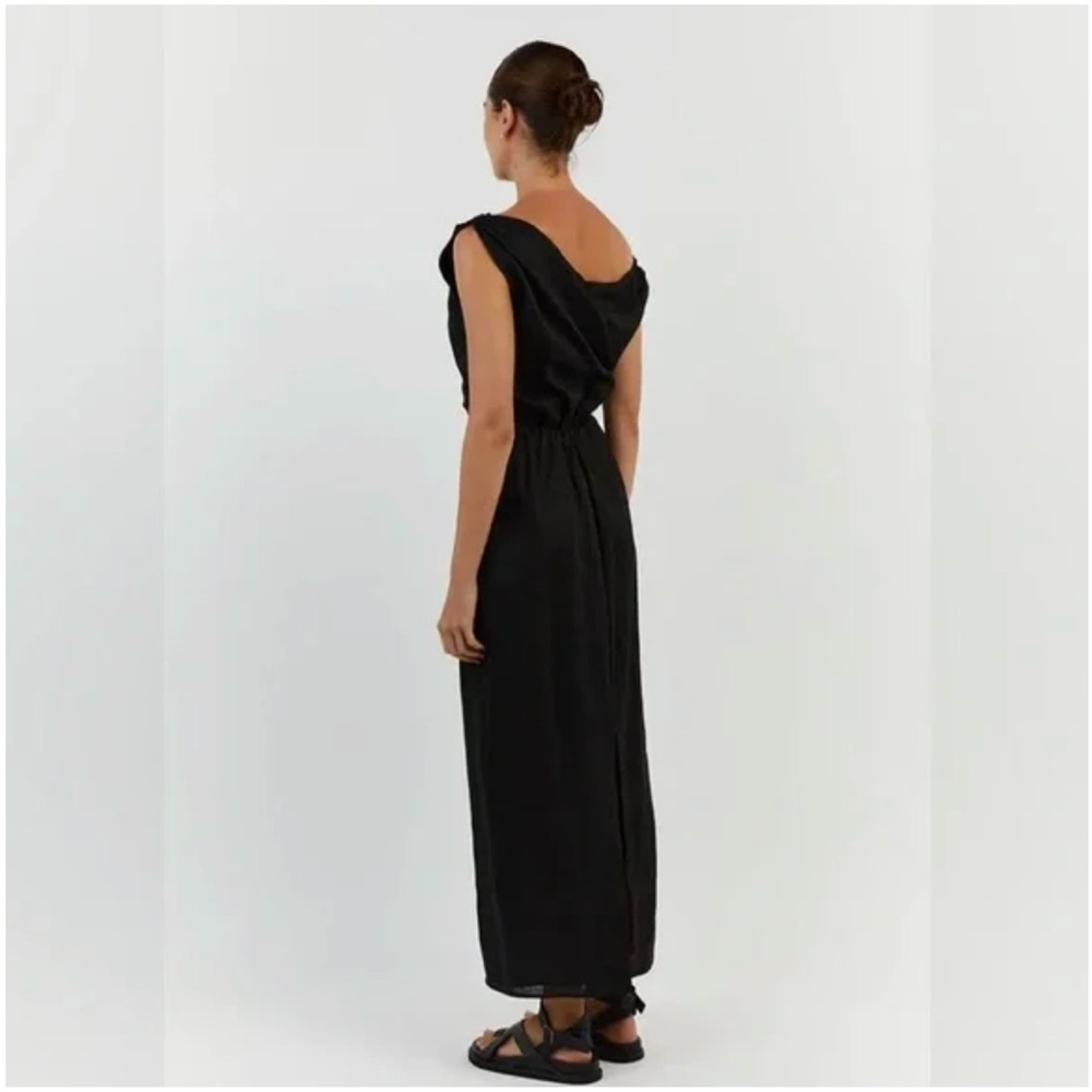 DISSH CASS BLACK LINEN ASYM MIDI DRESS - Picture 3 of 7
